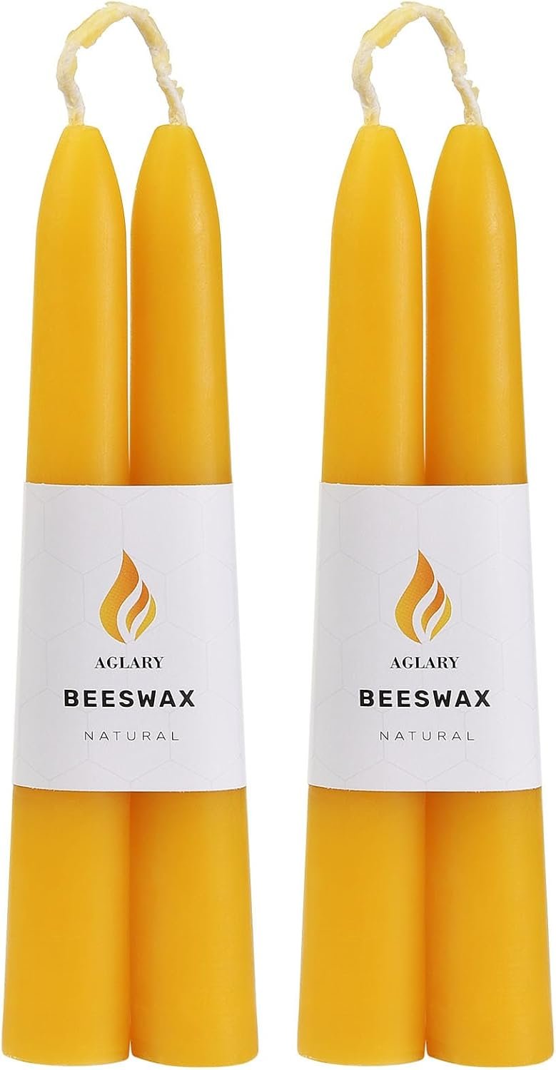 4-Pack 6″ Pure Beeswax Spell Candles, Natural Yellow, Meditation & Ritual