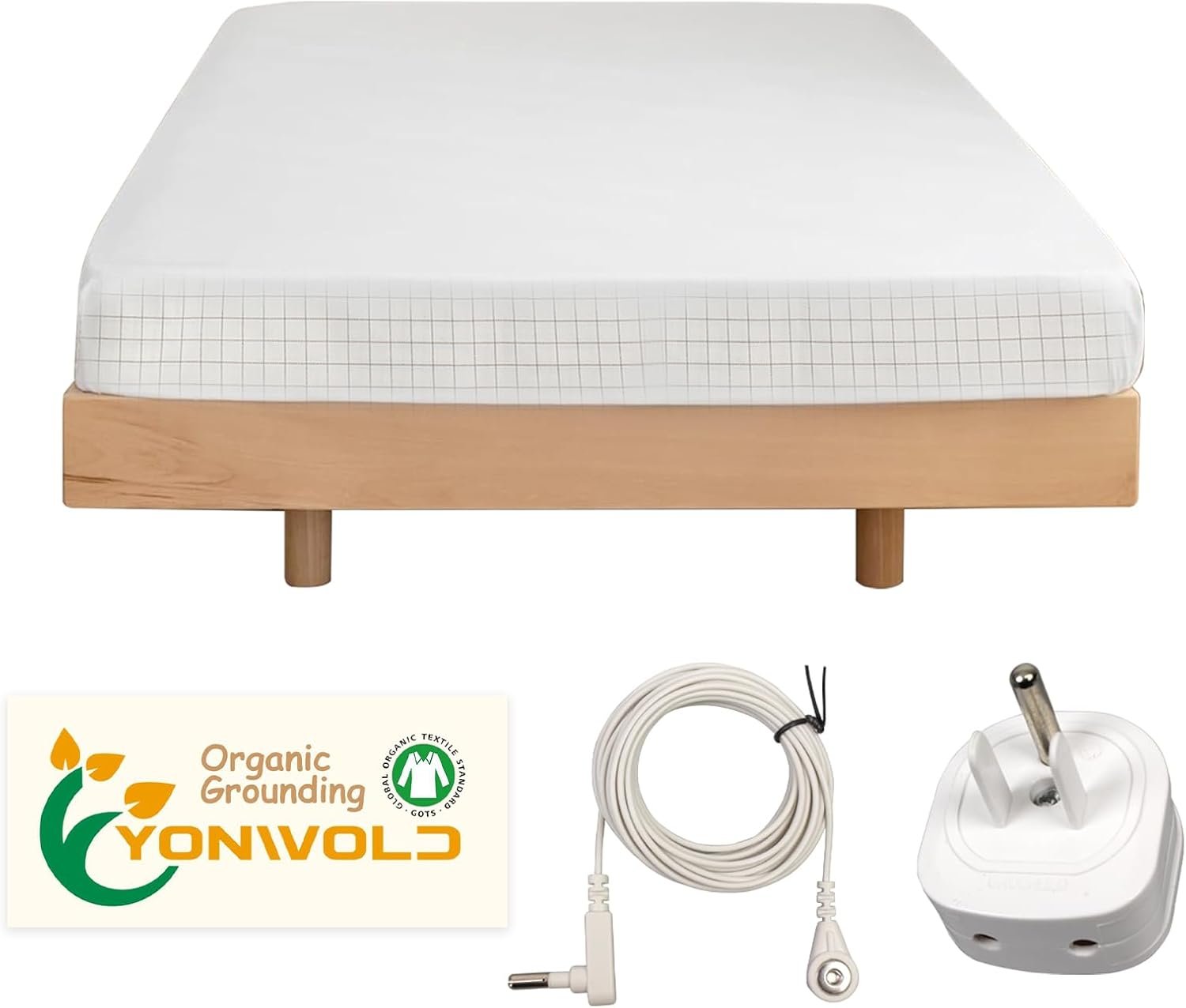 Grounding Sheet King Size，10% Pure Silver Fiber+400 Thread Count Organic Cotton，Soft Earth Grounding Bed Fitted Sheets with Grounding Cord +US Safe Adapter (King – 76″x 80″x13″)