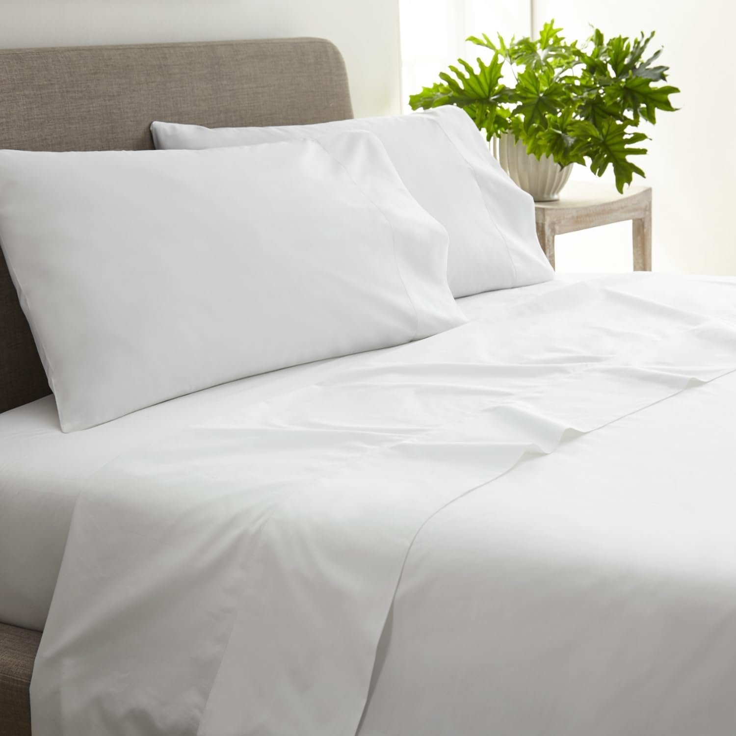 100% Organic Cotton Sheets Cal King – GOTS Certified Cotton Percale Sheets with Crisp Cool & Breathable Percale Weave Perfect for Hot Sleepers – Durable Luxury 4 Piece Set (White, Queen)