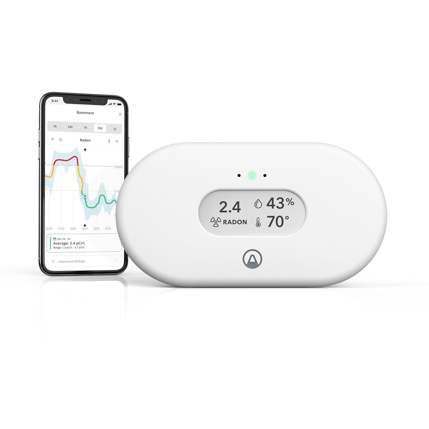 Airthings 2989 View Radon – Radon Monitor with Humidity & Temperature Detector – Battery Powered Mobile APP, WiFi, Alerts & Notifications