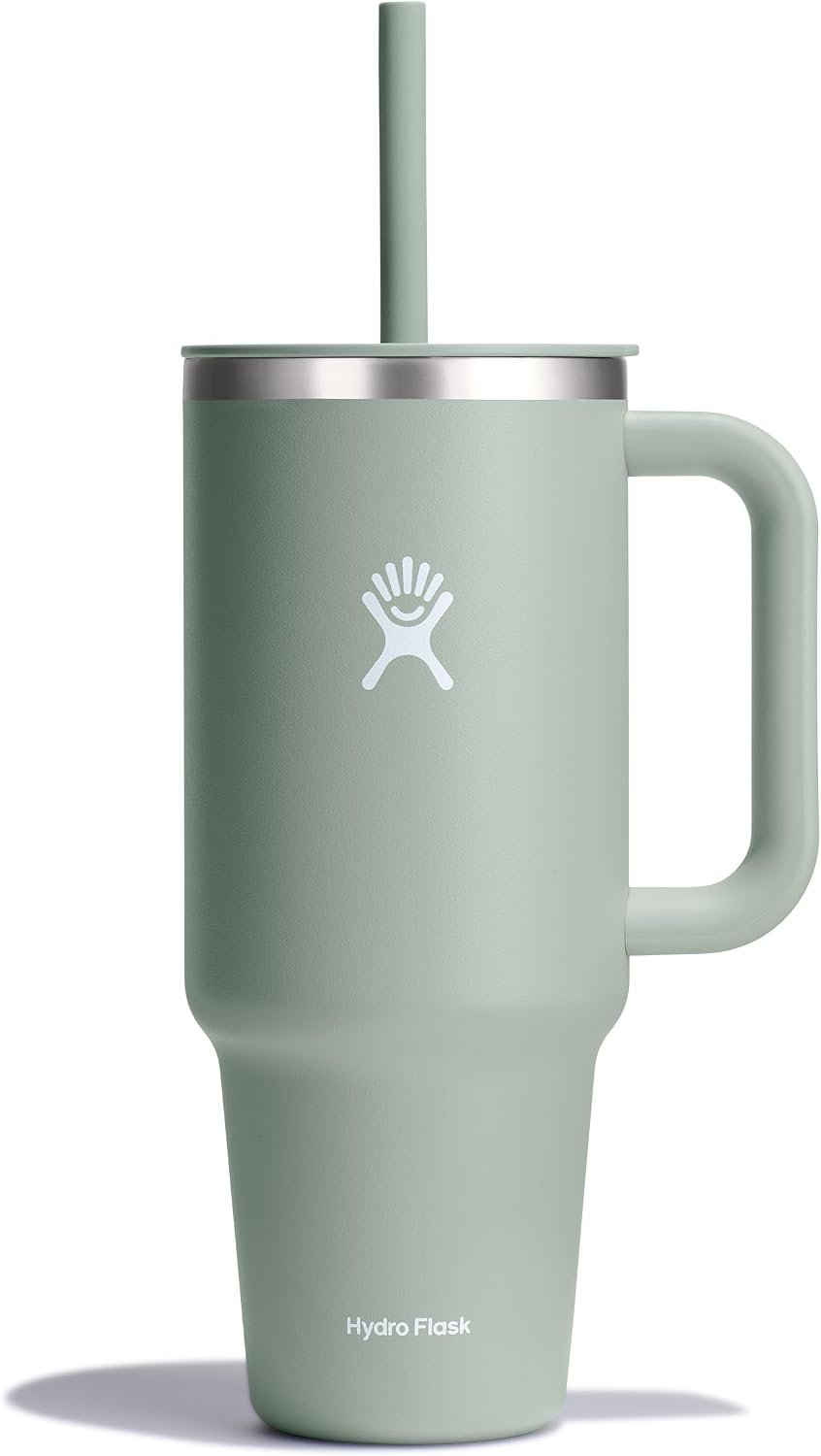Hydro Flask Travel Tumbler with Handle, Lid and Straw – Insulated Stainless Steel in 40 Oz Agave