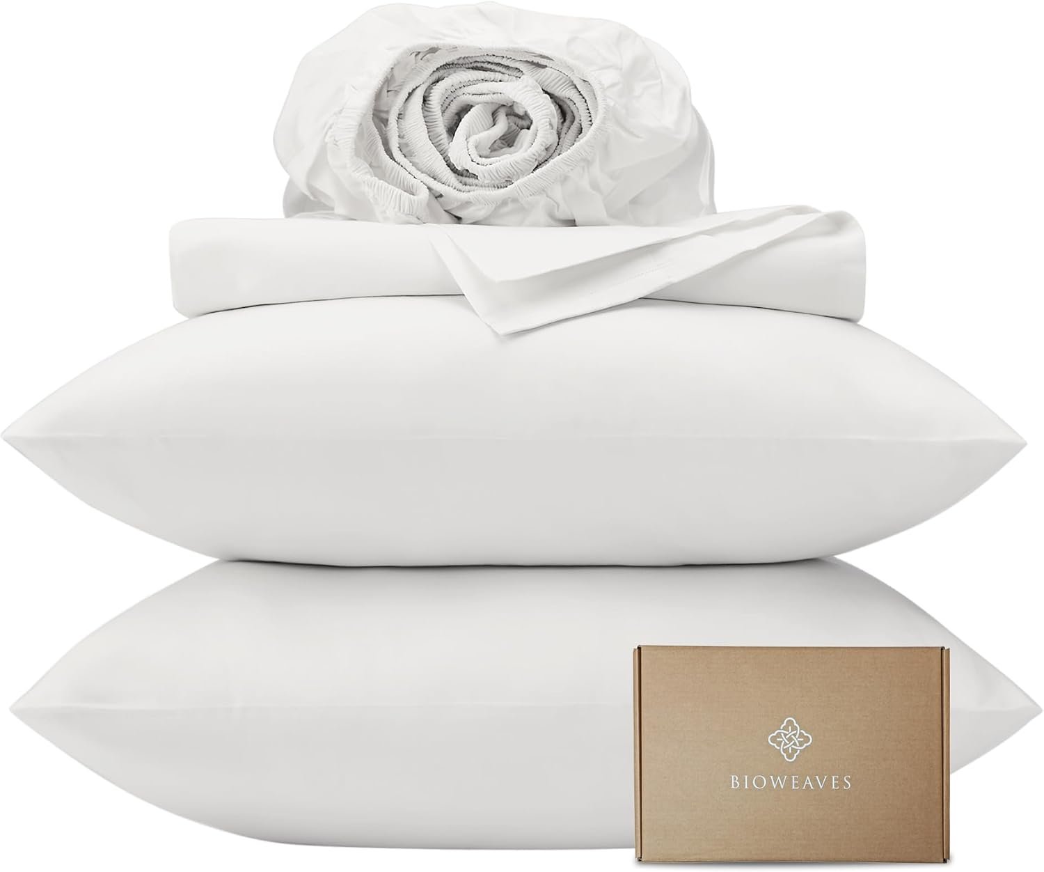BIOWEAVES 100% Organic Cotton Sheets, 300 Thread Count 3-Piece GOTS Certified Bed Sheet Set Fits Mattress Upto 17″ Deep Pocket, Soft & Silky Sateen Weave (Twin, White)