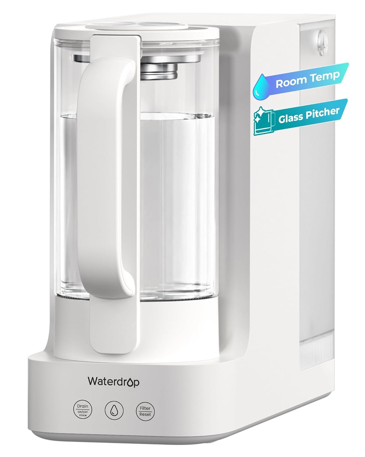 Waterdrop C2S Countertop RO Filtration System, 40oz Autofill Glass Pitcher