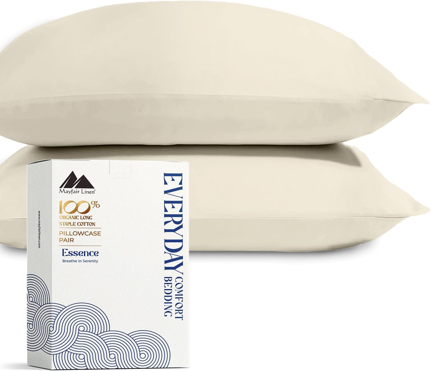 Mayfair Linen Organic Cotton Queen Pillow Cases Set of 2 (21″ x 32″), Ivory