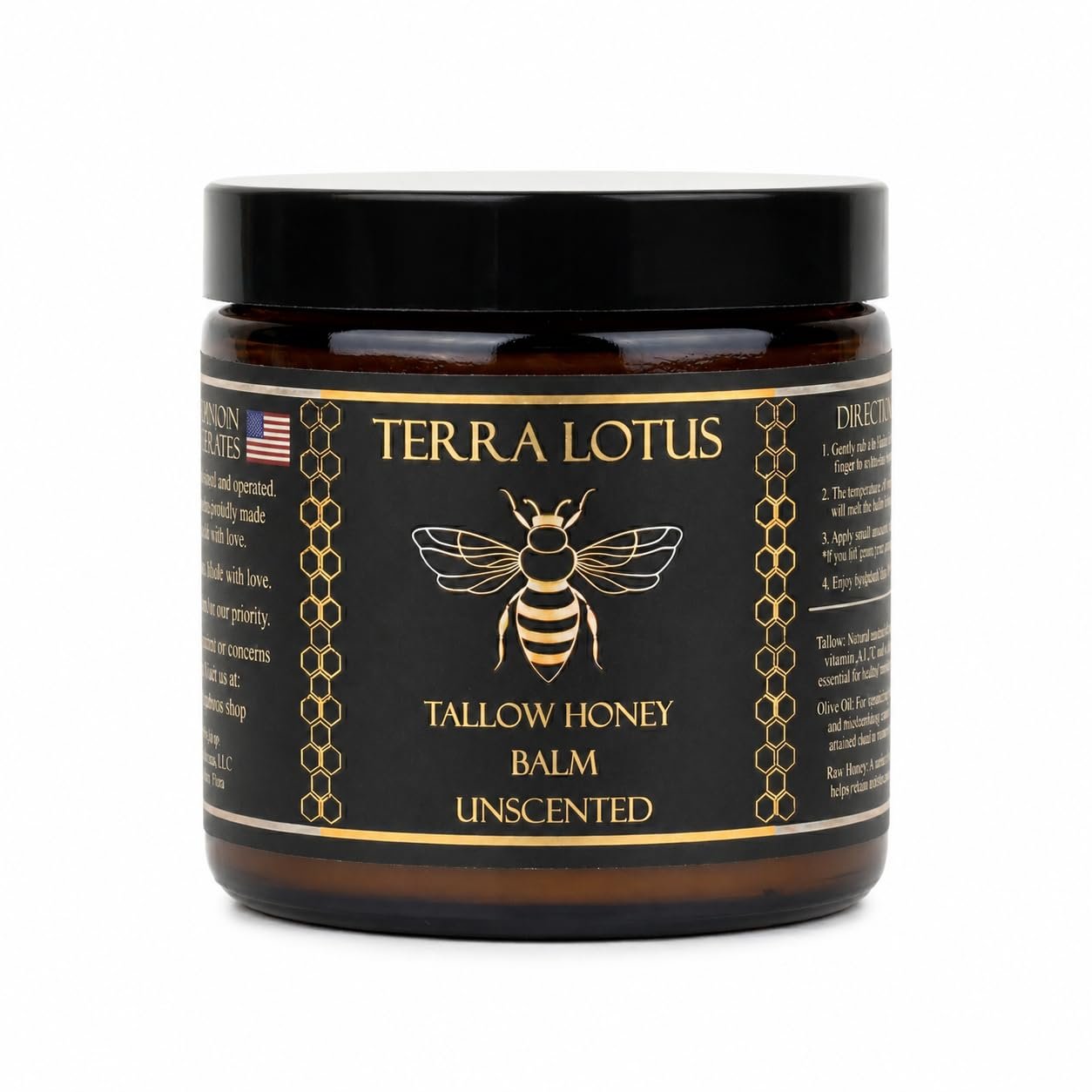 Terra Lotus – Organic Grass-Fed Beef Tallow Balm with Raw Honey – Moisturizing Cream – Handmade All-Natural Moisturizer (4 Oz, Unscented)
