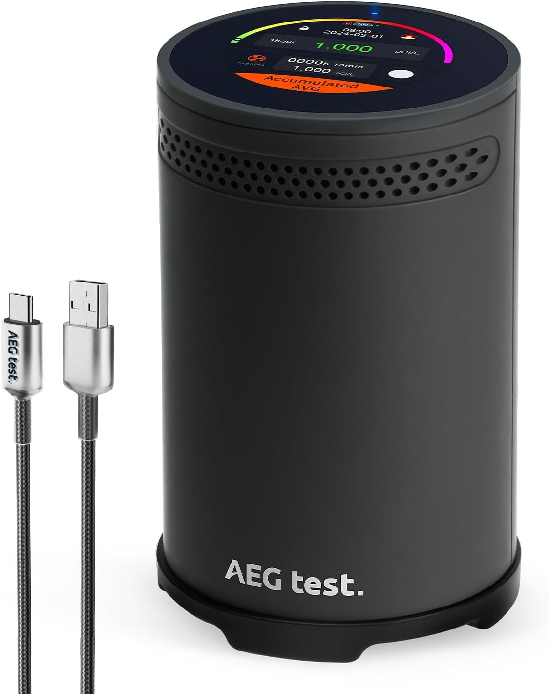 HOUND-3699 Radon Detector, 10-Minute Measurement Updates, Audible & Visual Alarm, Touchscreen Color Display, Long-Term Radon Concentration Monitoring for Home, pCi/L – Black