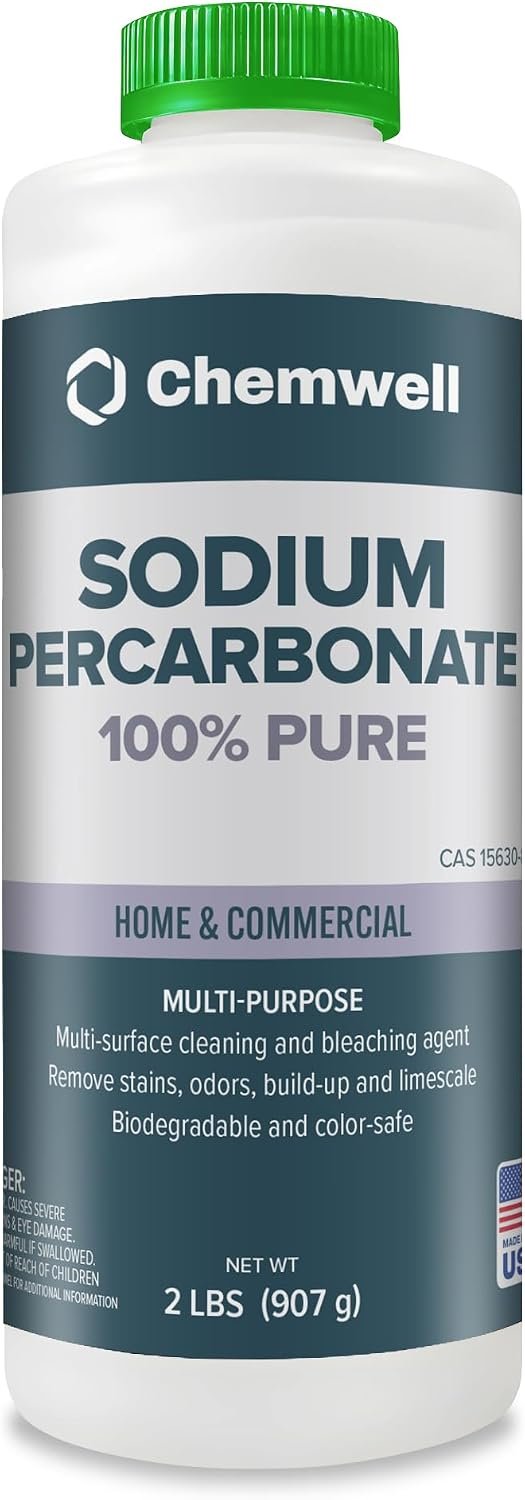 Chemwell Sodium Percarbonate (2 lbs) – 99.9% Pure Oxygen Bleach Powder | Scent-Free, No Additives, Powerful Cleaner for Laundry, Dishes, Decking & More
