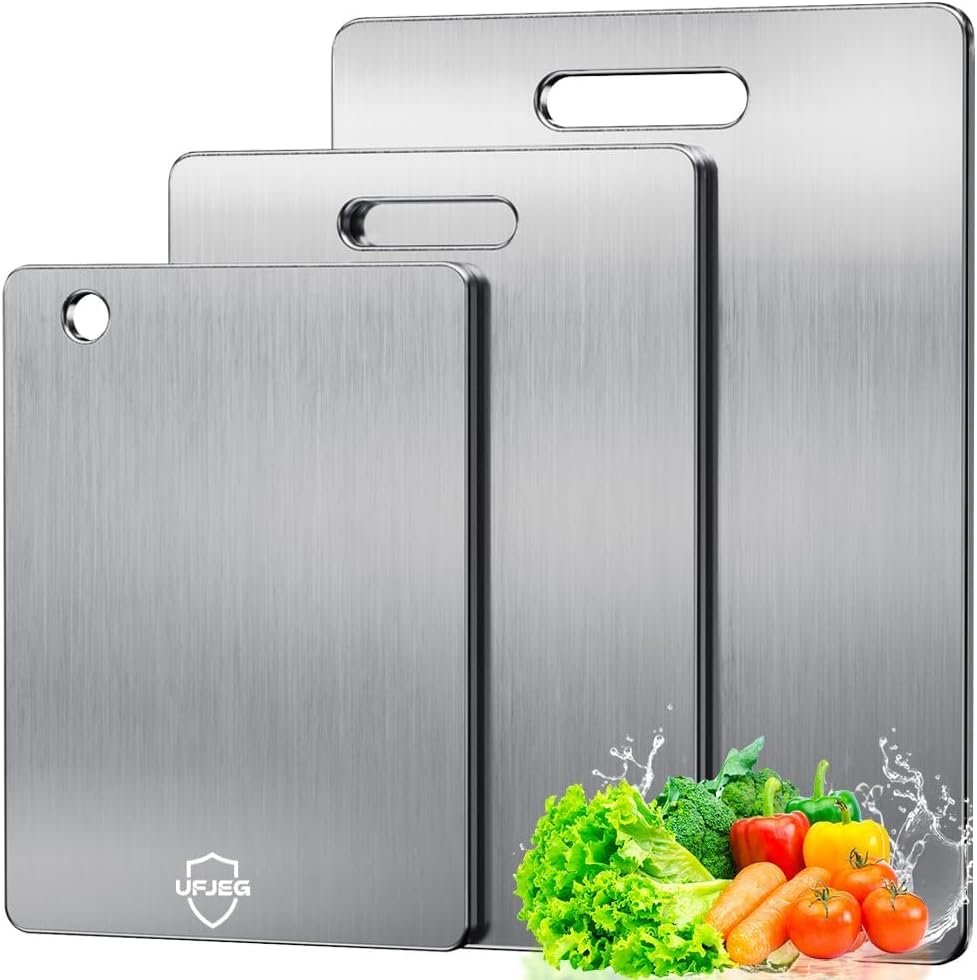 Titanium Cutting Board, 3 PCS Titanium Cutting Boards for Kitchen, Non Toxic, Double-Sided Food Grade Chopping Board for Outdoor Camping(15.6″ x 11″, 13″ x 9.3″, 11.8″ x 7.8″)