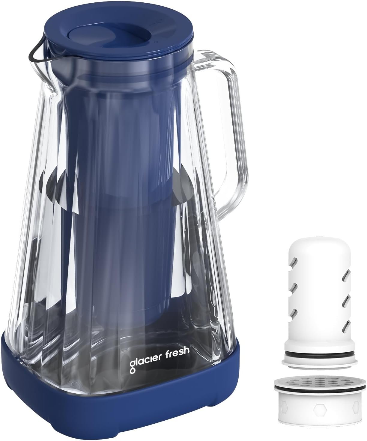 GLACIER FRESH 10 – Cup Purela Glass Water Pitcher With 2 Filters, Blue