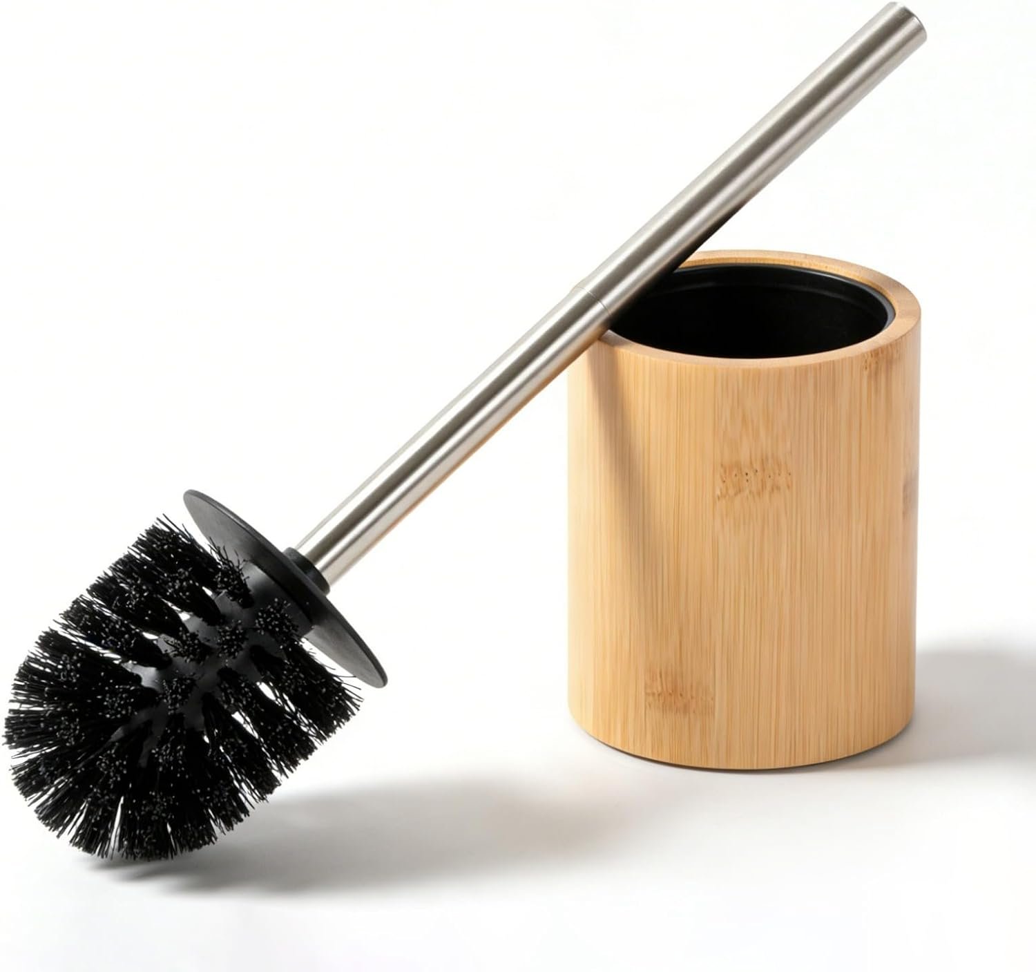 Round Bamboo Toilet Brush with Stainless Steel Long Handle