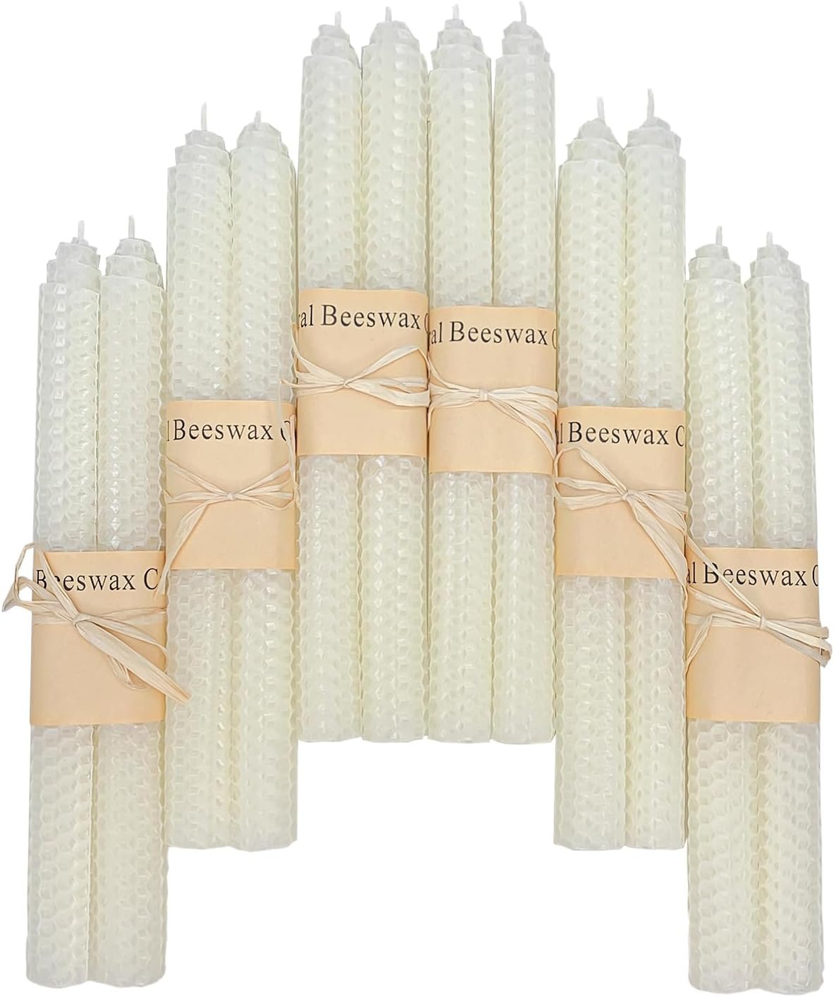 Lacaser Natural Beeswax Taper Candles Bulk Set, 9″ Long Candlesticks, Dripless & Unscented, 4 Hour Burn Time, 12 Pack in White