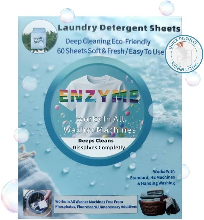 Eco-Friendly Laundry Detergent Sheets – 60 Loads Eco Liquidless Soap – Travel-Friendly for Hot & Cold Cycles, Tackles Tough Stains & Odors – Gentle on Sensitive Skin-Easy To Use (Fresh Scent)