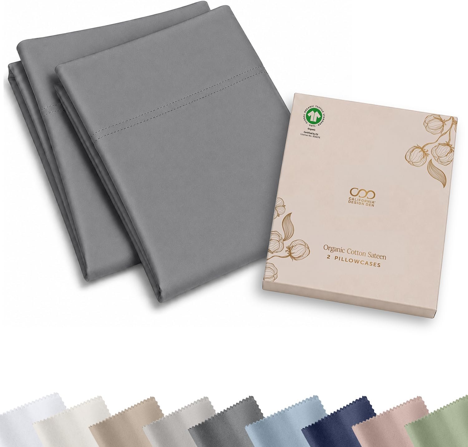 California Design Den 100% Organic Cotton Pillowcases Standard, Grey