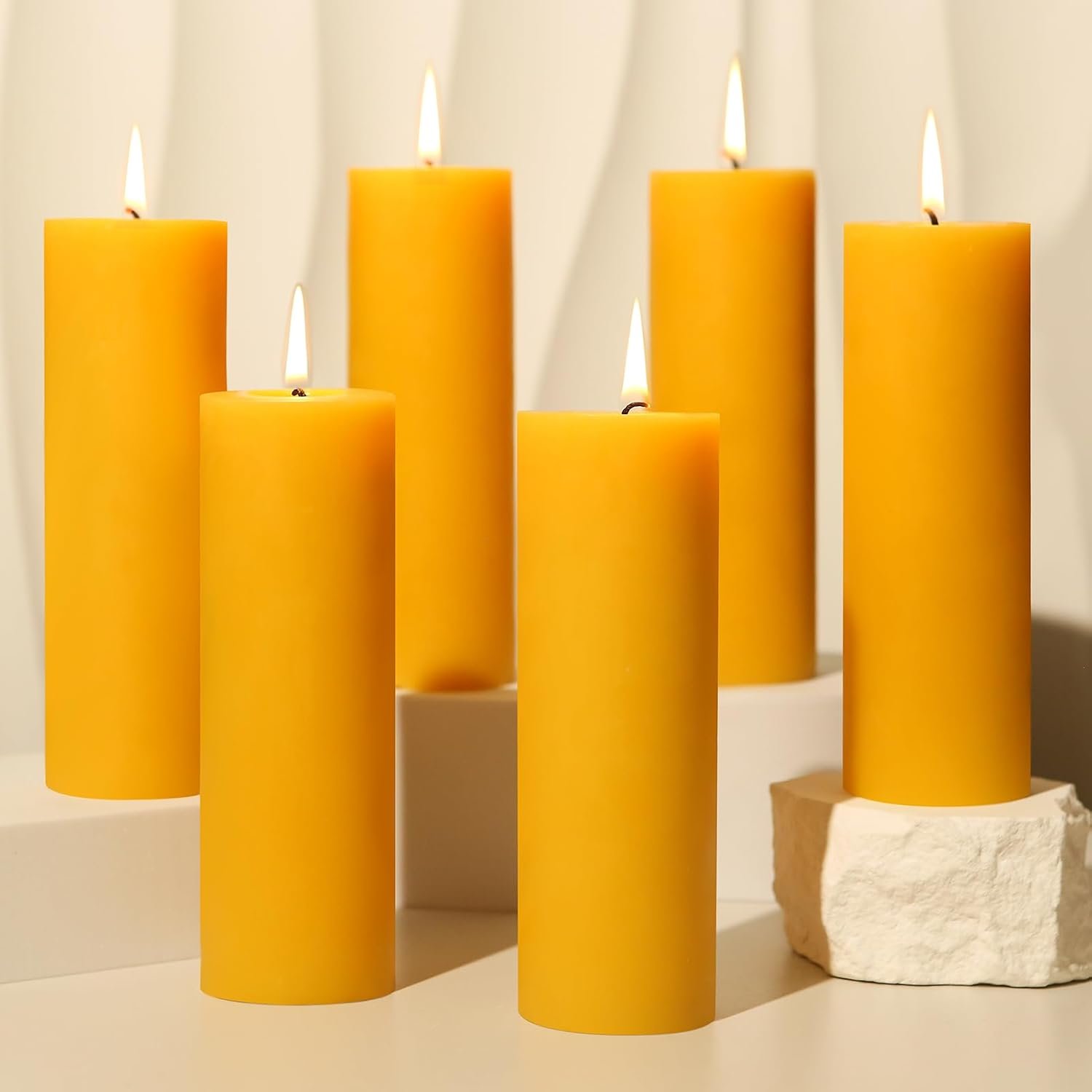 6 Pack Beeswax Pillar Candles,Non-Toxic Pure Bees Wax for Kitchen Table