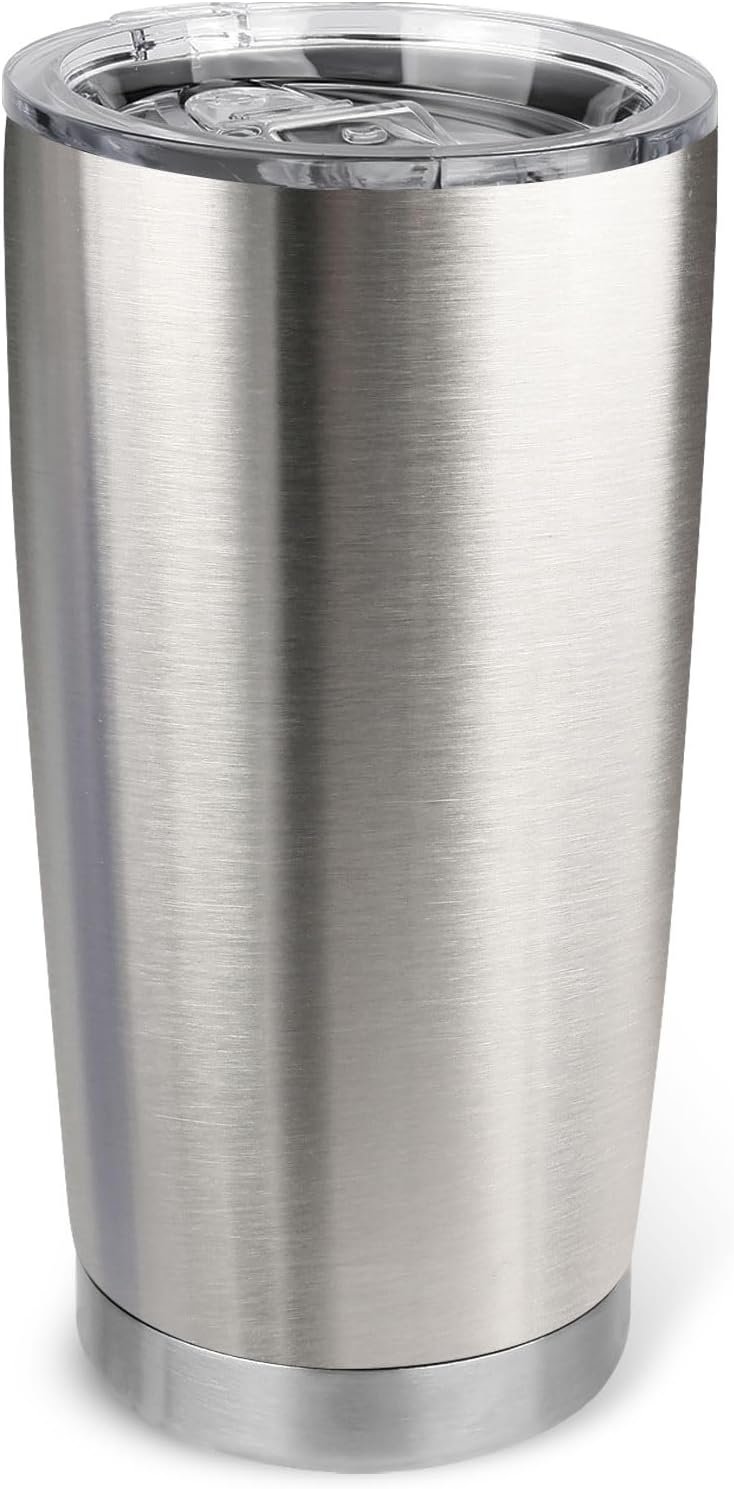 20oz Stainless Steel Tumbler with Lid, Travel Mug – Double Wall Vacuum Powder Coated Cup – Stainless steel, 1 Pack