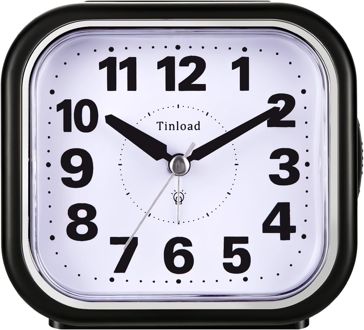 Tinload 4.3″ No Ticking Analog Alarm Clock,Silent Readable for Seniors,Easy to Set,Gradual Rise Alarm,Big Numbers,On/Off Switch on Side,Gentle Wake,Snooze,Lighted on Demand,Battery Operated,Black