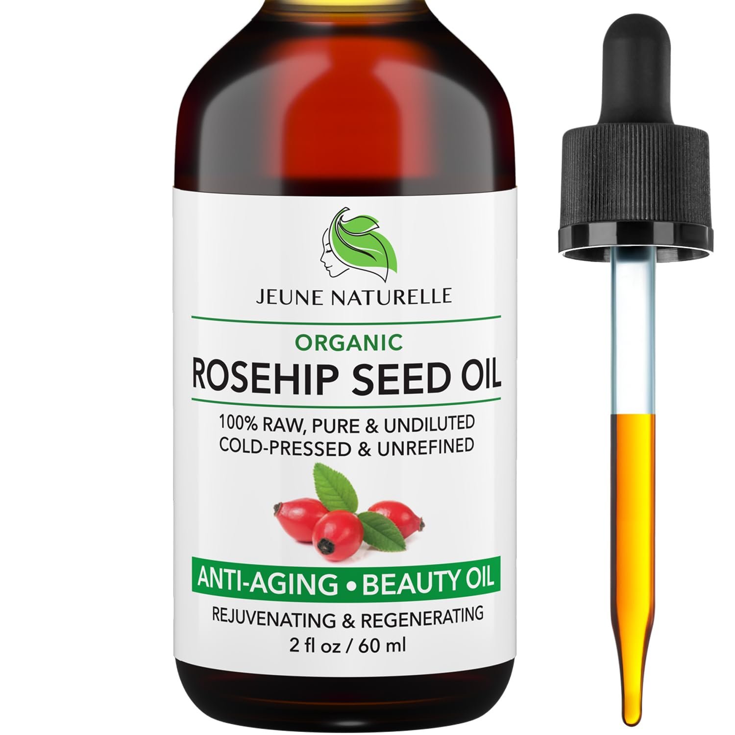 Rosehip Oil, 100% Pure, Raw, Cold Pressed, Unrefined, Non-Comedogenic