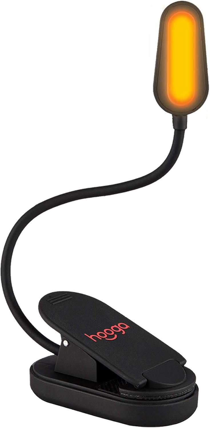hooga Amber Book Light, Rechargeable Clip-On Blue Light Blocking LED Reading Light, 1600K Warm Eye Care for Bed, Students, Kids, Travel, Nursing, Studying