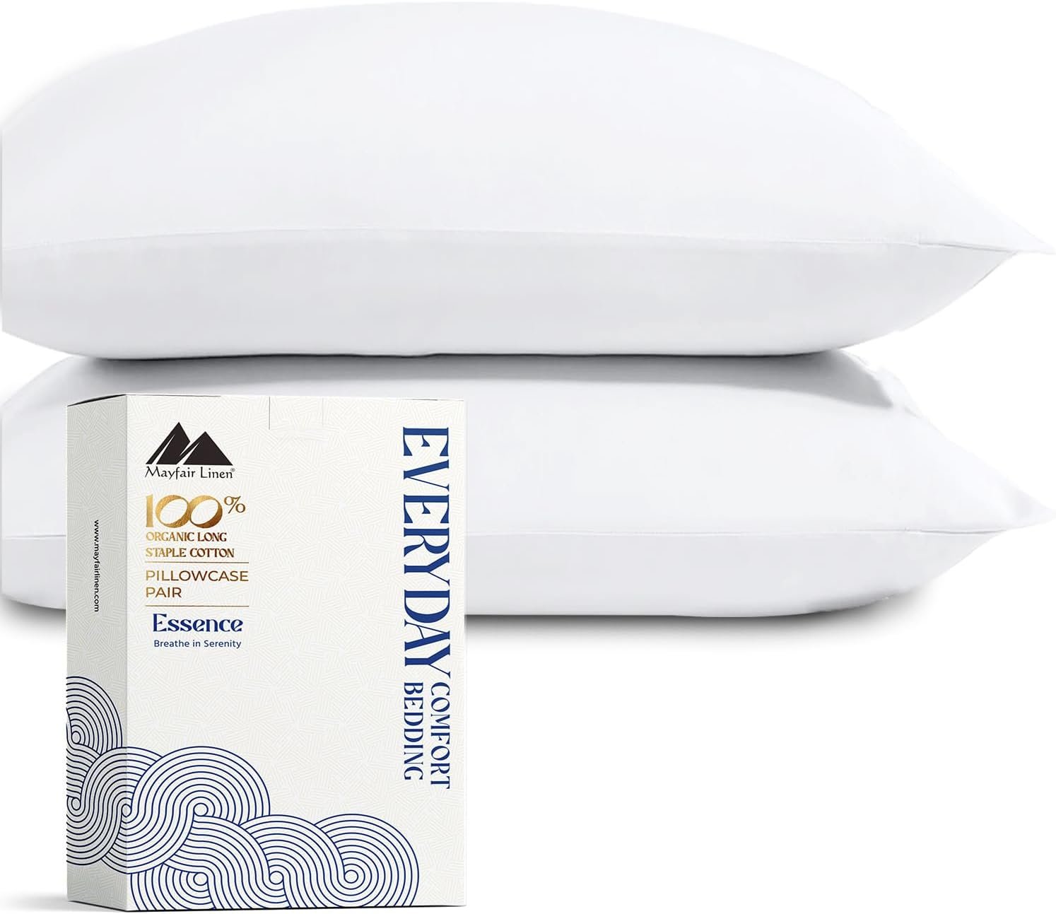 Mayfair Linen Organic Cotton Queen Pillow Cases Set of 2 (21″ x 32″), White