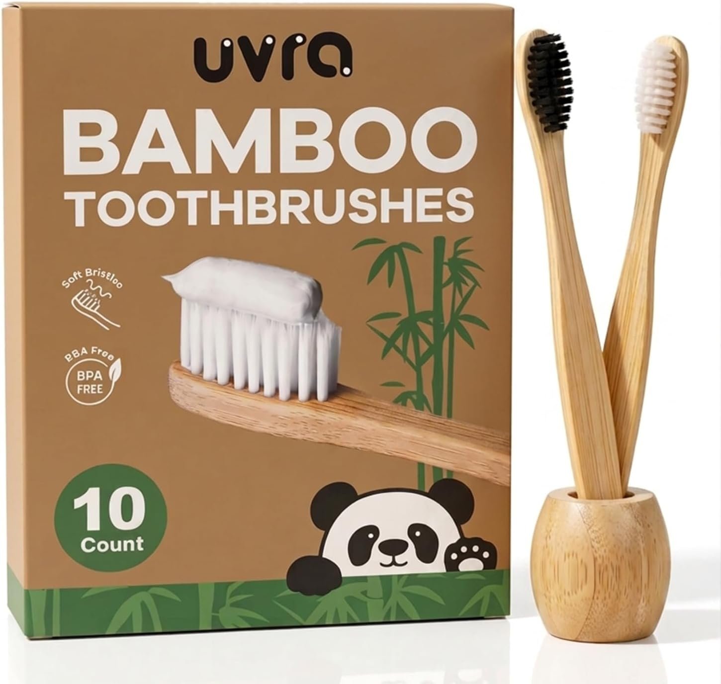Bamboo Toothbrush 10 Pack Biodegradable Eco-Friendly Natural Bamboo Charcoal Toothbrushes Charcoal Infused Bristles