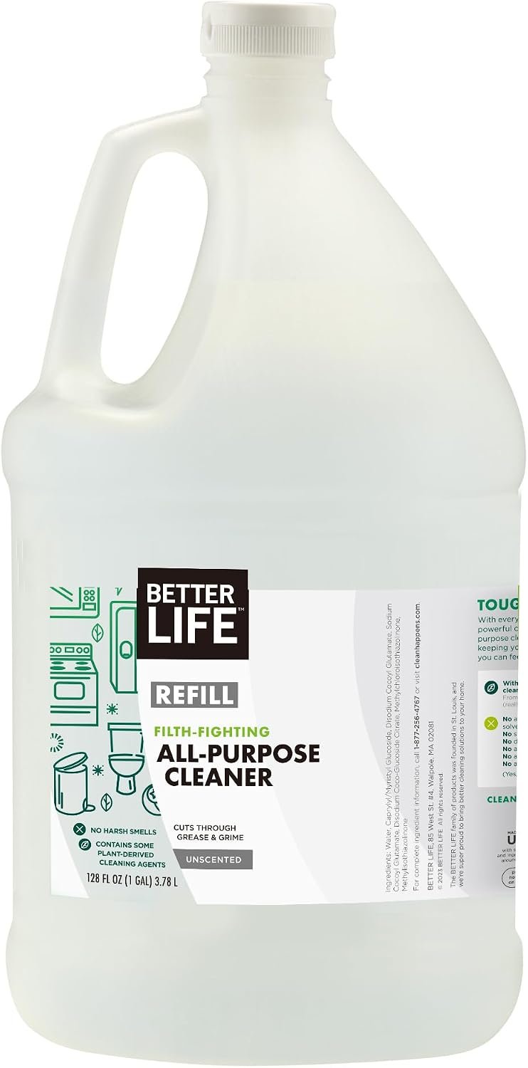 Better Life All Purpose Cleaner – Multipurpose Home and Kitchen Cleaning Spray for Glass, Countertops, Appliances, Upholstery & More – Multi-surface Spray Cleaner – 1 Gal Refill Unscented