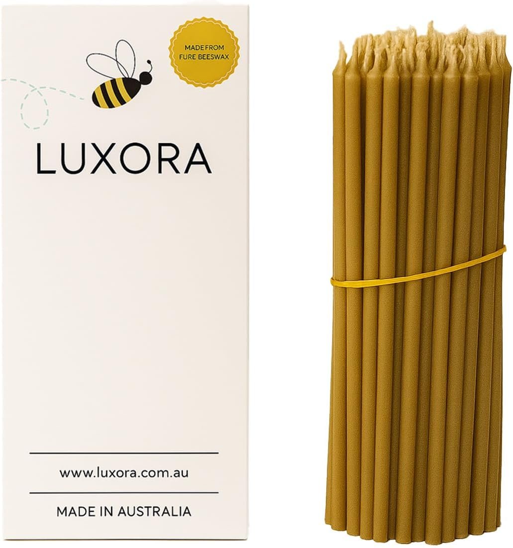 Pure Beeswax Candles – Honey-Scented, Decorative Thin Taper Candles – Ideal for Birthday Decoration or Church Prayers – Drip Free, Tall & Smokeless Pack of 45 pcs, (45, 6.5 x 0.22 in)