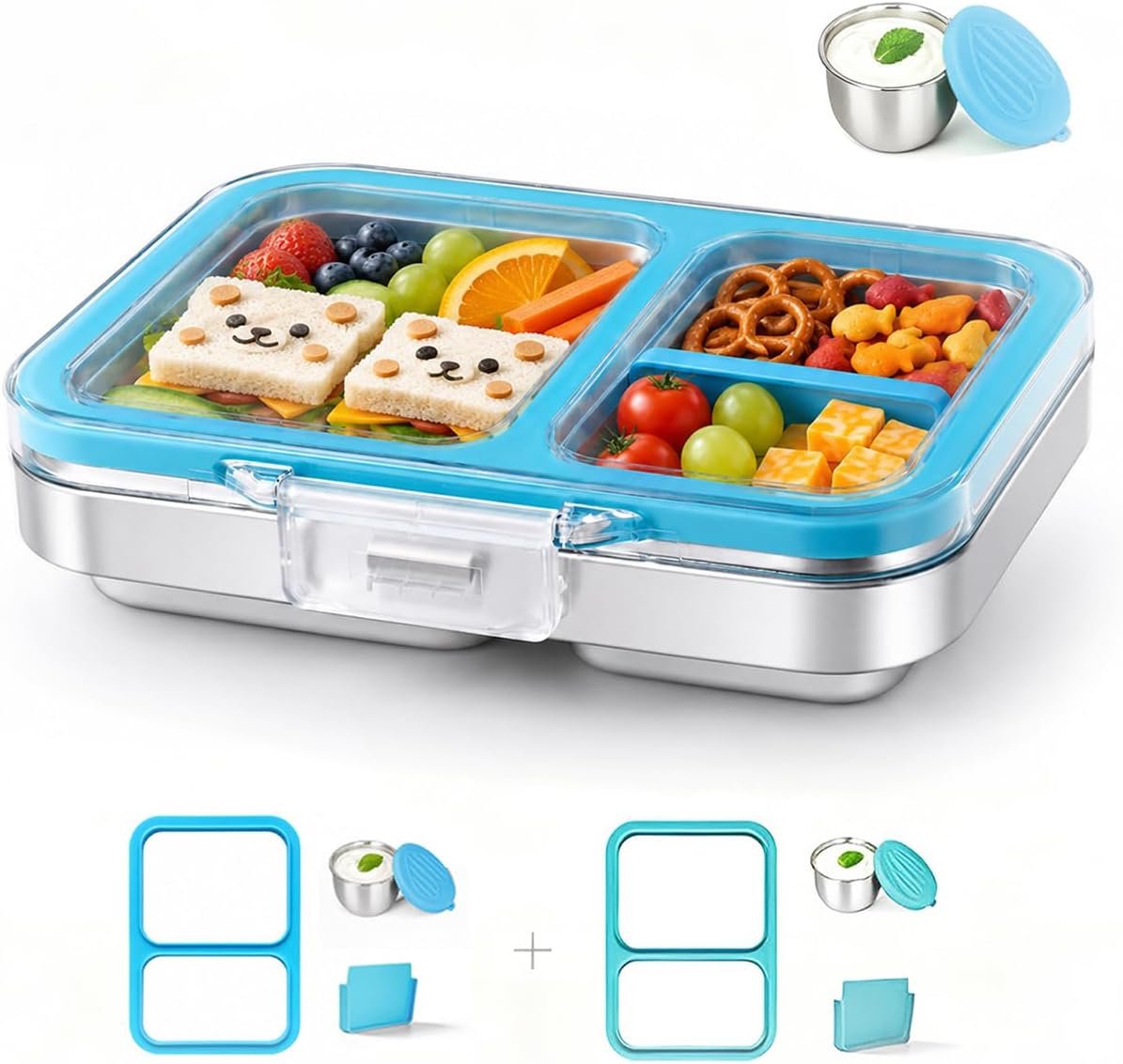Leak-Resistant 18/8 Stainless Steel Bento Lunch Box Kids 7+ and Adults