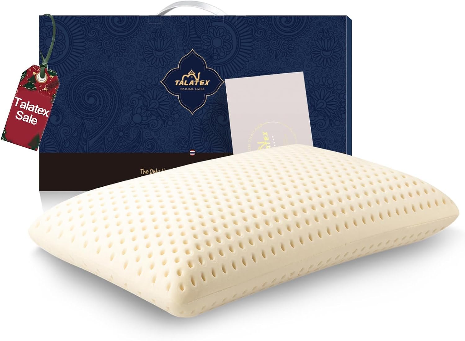 Talatex Premium 100% Natural Talalay Latex Pillow, for Side & Back Sleepers