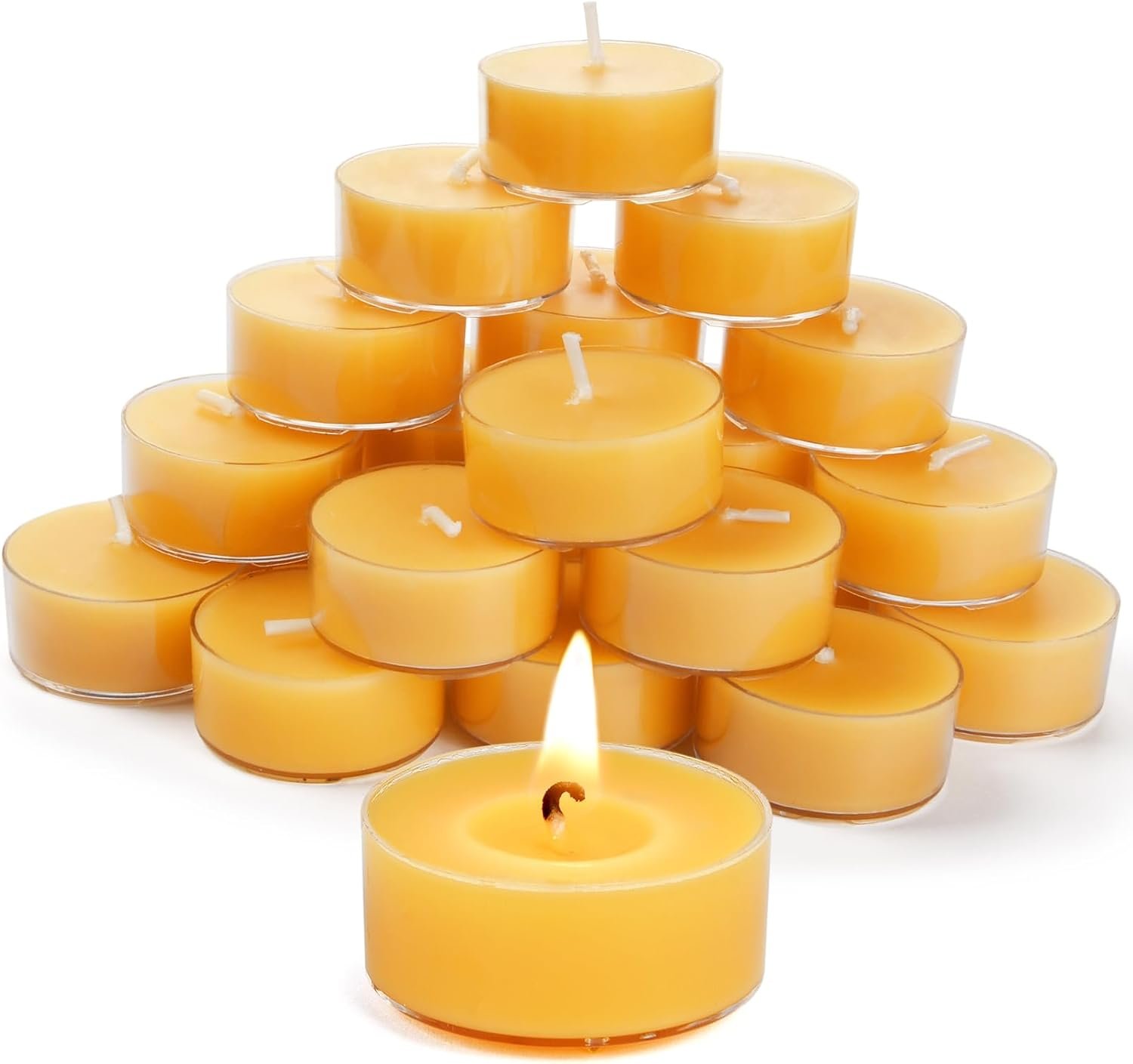 DEYBBY Unscented Natural Beeswax Tea Candles 20 Pack,Yellow