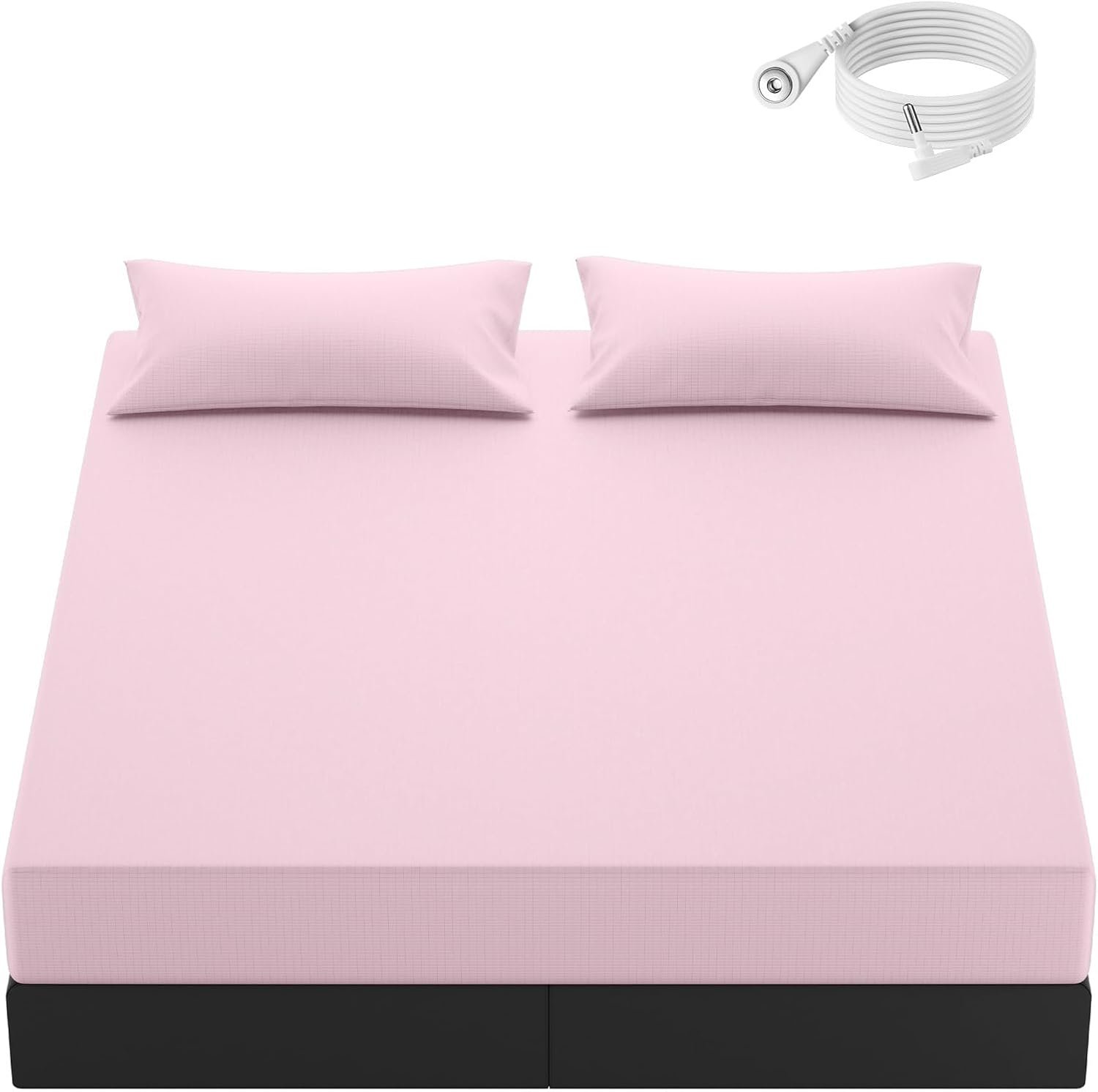 Grounding Sheets King Size, 20% Silver Fiber 80% Organic Cotton, Grounded Fitted Sheet with Grounding Cord, Earth Connected Bedding for Natural Grounding Experience (Pink, King)