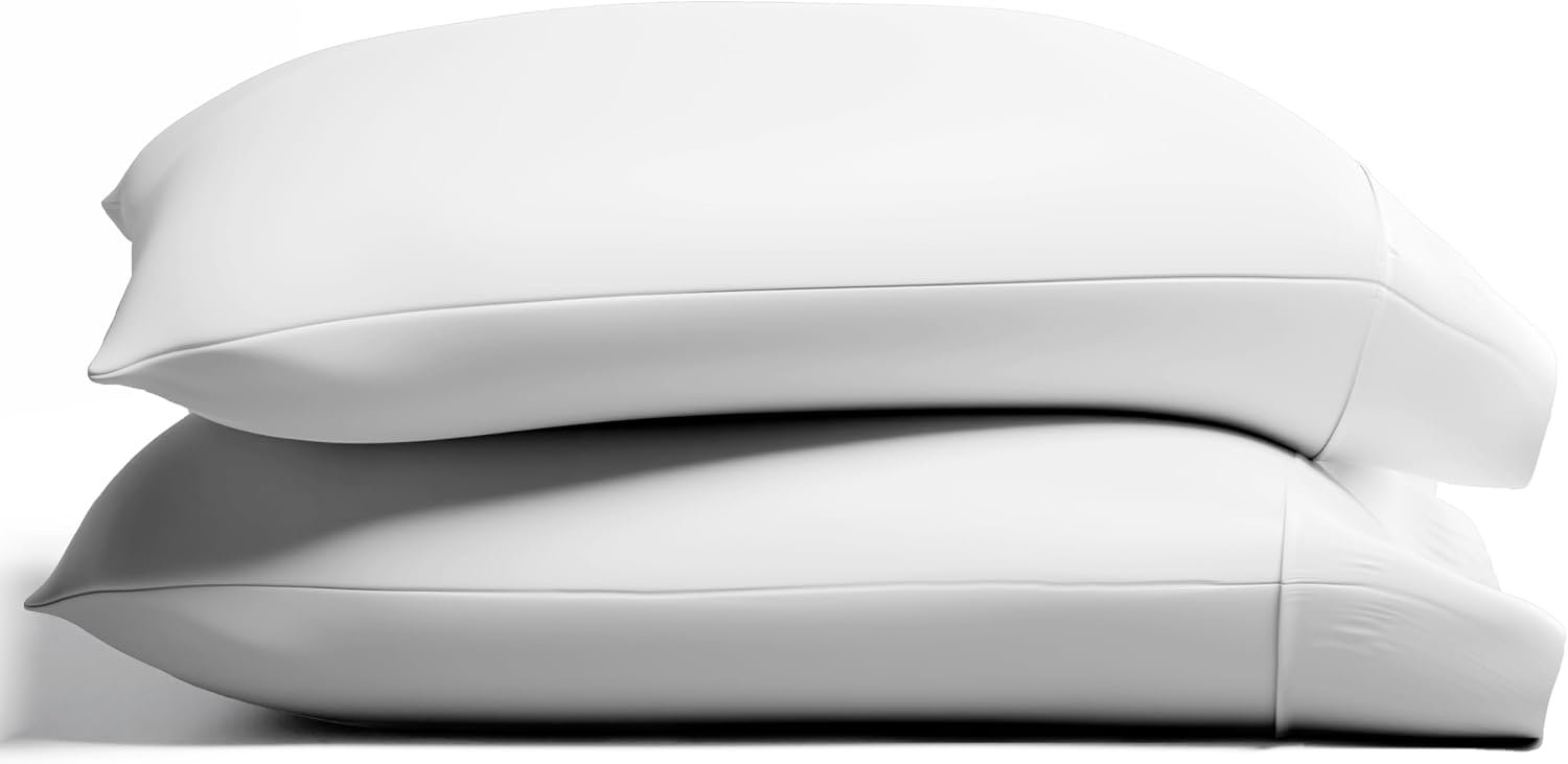 TEXAS LINEN CO. 100% Organic Cotton Percale Pillow Cases Standard/Queen Size Set of 2 – Percale Pillowcases Standard/Queen, Soft Cooling Pillow Cases for Sleeping, Cotton Pillow Covers – White