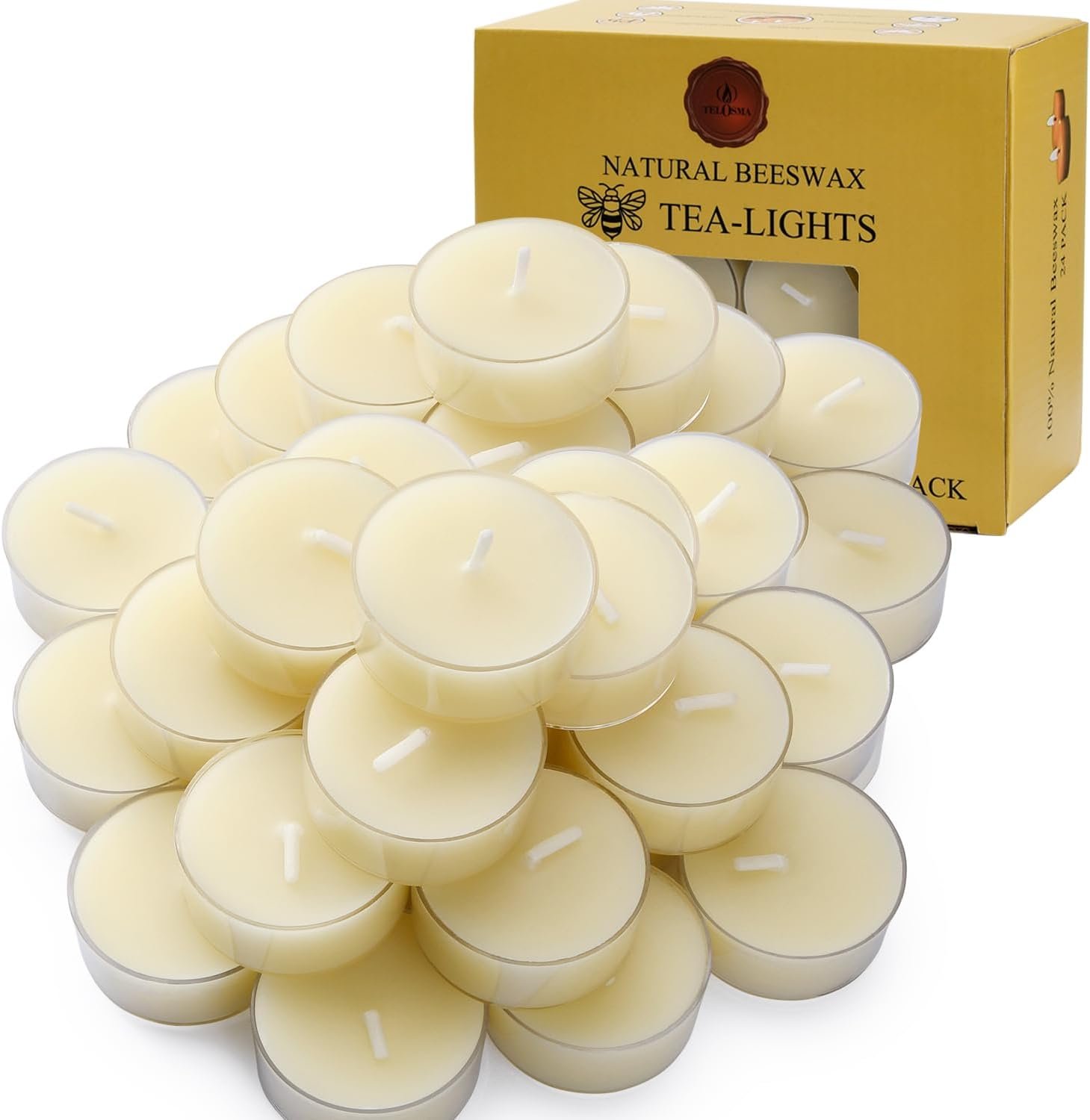 36 Count Pure Beeswax Tealight Candles Bulk -Small Beeswax Candle Natural