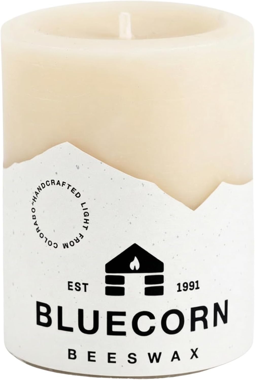 Bluecorn Beeswax Pillar Candle, Ivory White, 3×4, 1 Count