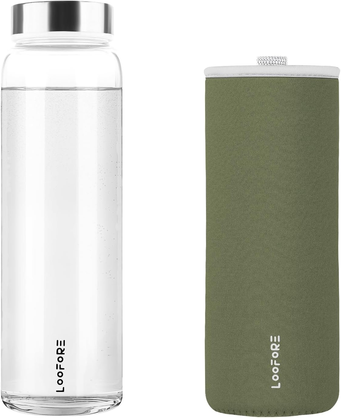 Glass Water Bottle 32 oz with Wide Mouth and Neoprene Sleeve