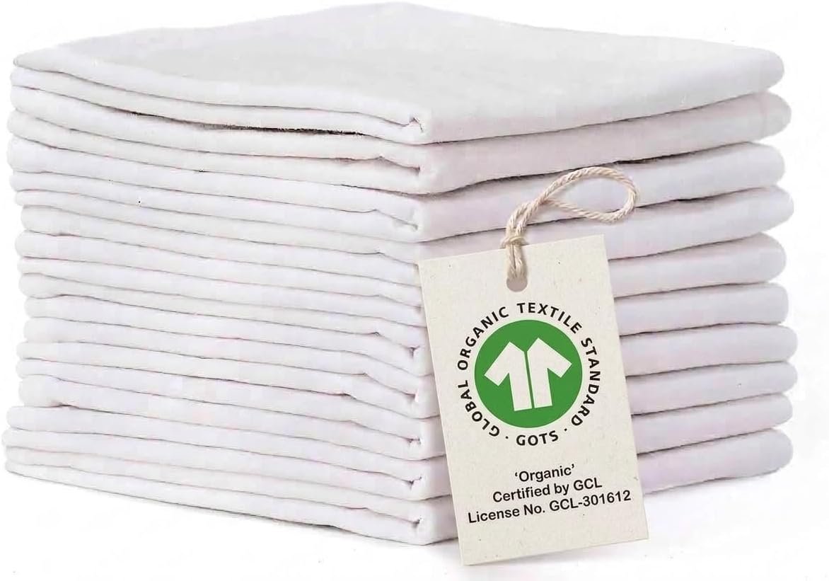 Flour Sack Kitchen Towels |Organic Cotton Blank Towel| Tea Towel Crafting Embroidery|Flat Thick Absorbent Quick Dry | Baking Bread Proofing Breathable Linen Cloth Cover Set of 10, 28 x 28 Inch, White