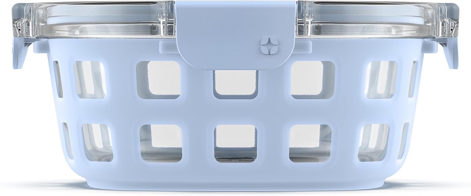 Ello Duraglass 4 Cup Glass Meal Prep Container with Lid, Halogen Blue
