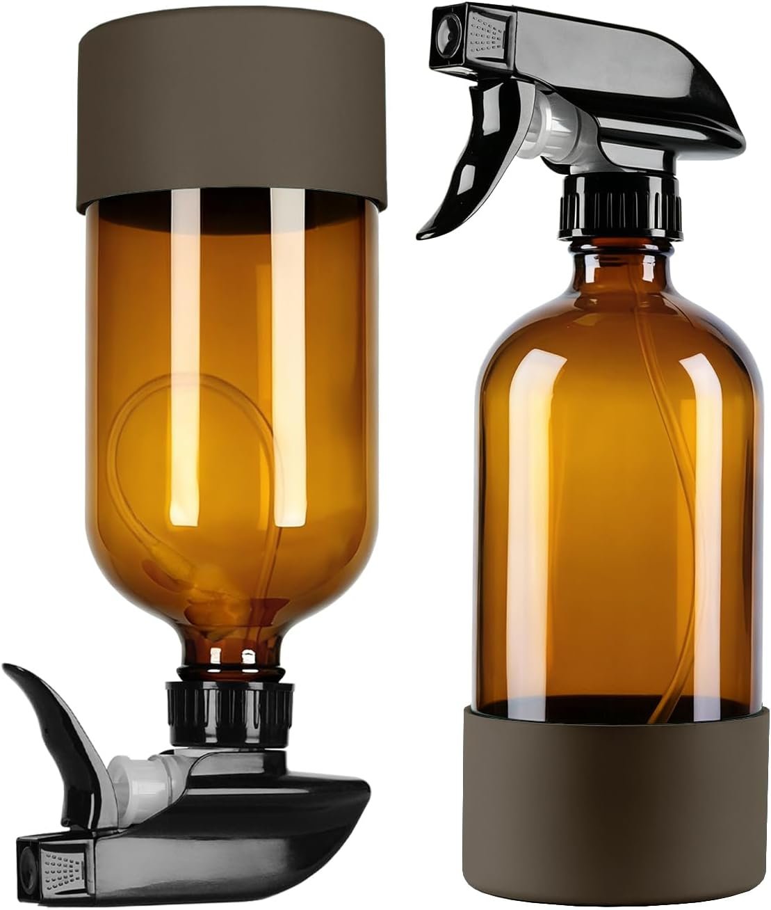 2 Pack 360° Glass Spray Bottles for Cleaning, Hair and Plants Amber