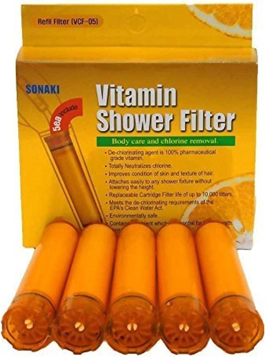 Sonaki Vitamin C Shower Refill Filter Cartridge – FITS Sonaki Showerheads, 50V, 100V, and 300 Inline Models – (5 Pack) – Remove up to 99.9% of Chlorine and Chloramines