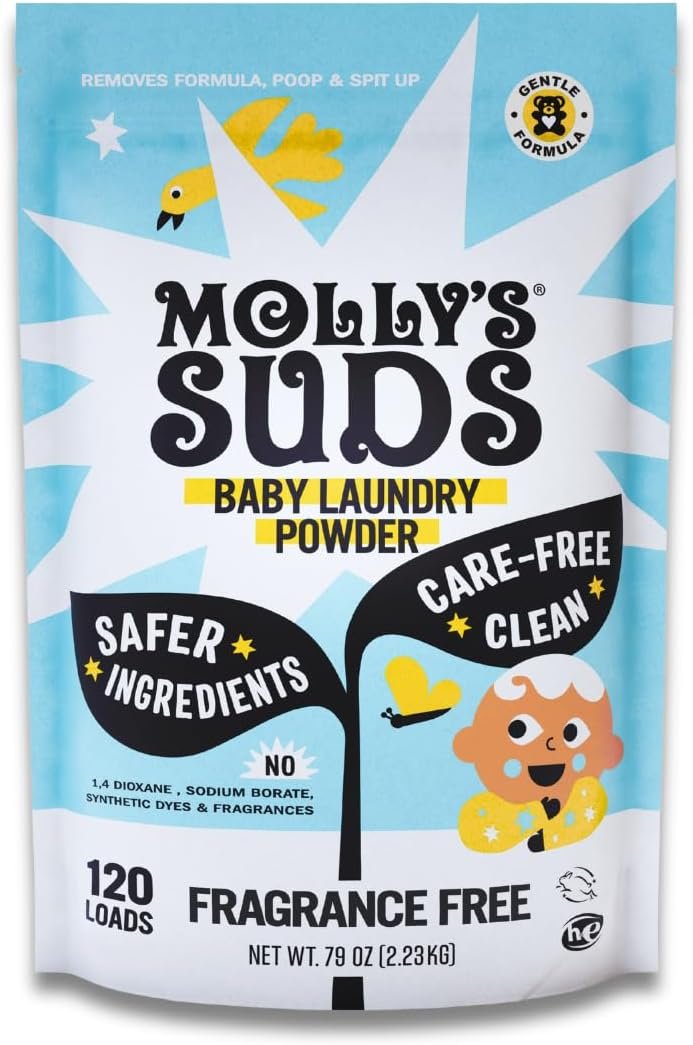 Molly’s Suds Baby Laundry Detergent Powder | Removes Formula, Poop & Spit-Up Stains | Extra Gentle for Newborns (Fragrance Free)