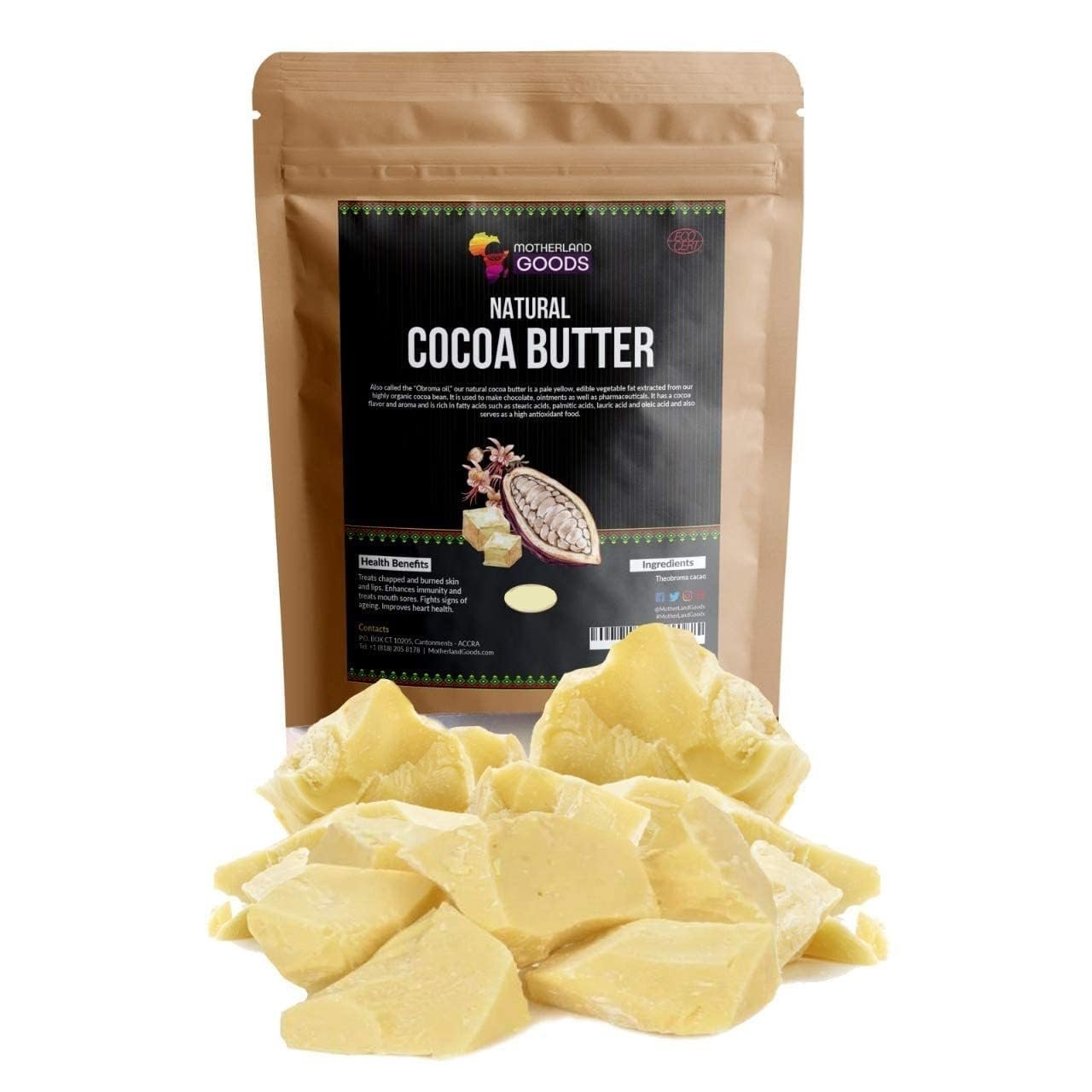 Natural Cocoa Butter Chunks – Organic & Raw Unrefined Body Moisturizer for Sensitive Skin, Anti-Aging, Scars & Eczema Relief – Premium Raw Butter From Ghana (4 Oz)