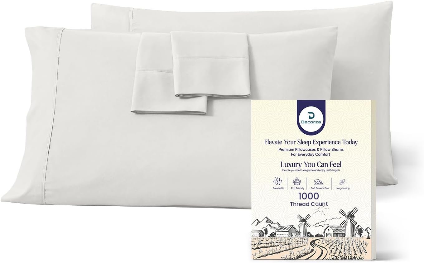 100% Organic Cotton Standard Pillowcases – Set of 2 Silver Luxury 1000 TC Sateen Weave Pillow Covers, Soft & Smooth Hotel Quality, Envelope Closure Style Cotton Pillow Cases (Standard 20″x26″, Silver)