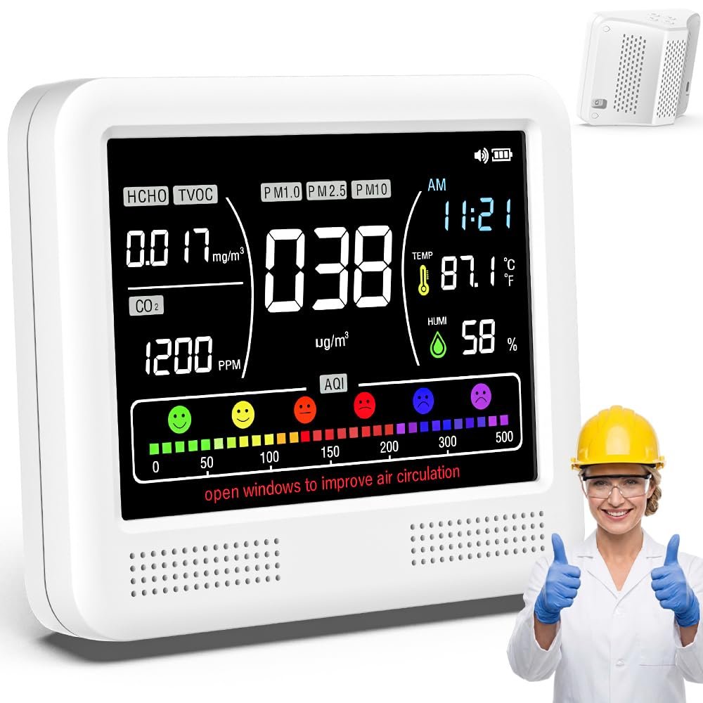 16-in-1 Air Quality Monitor Indoor CO2 Monitor 9 Readings 7 AQI Alerts