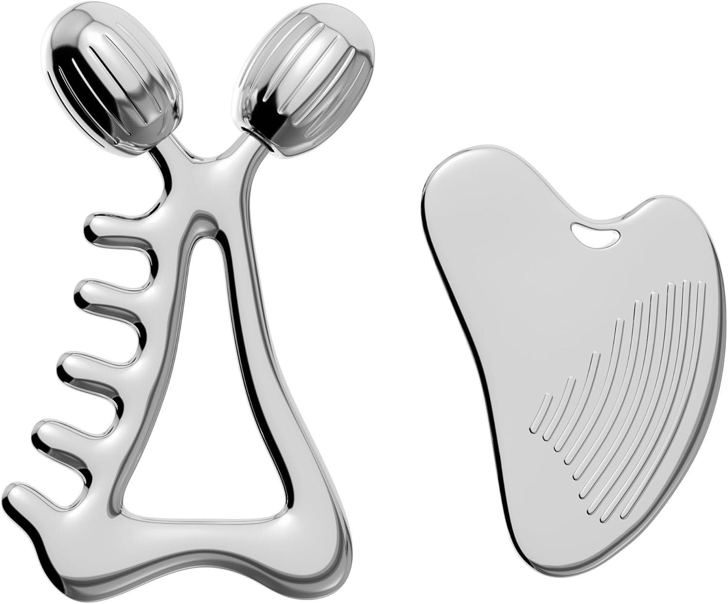 Gua Sha Facial Tools & Face Roller Set, Stainless Steel Facial Massager Tools for Lymphatic Drainage & Face Sculpting, Textured Guasha for Better Grip, Double Chin Reducer, Skincare Gift for Women