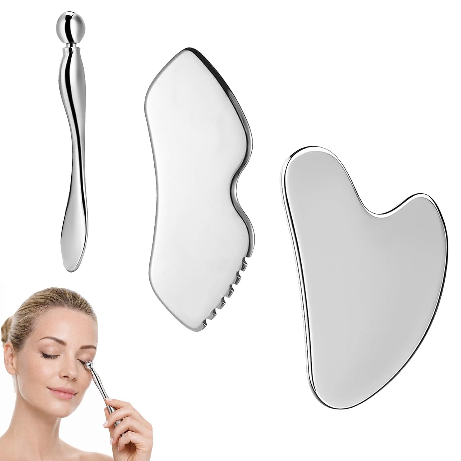 3PCS Stainless Steel Gua Sha Tools, Eye Cream Applicator Set