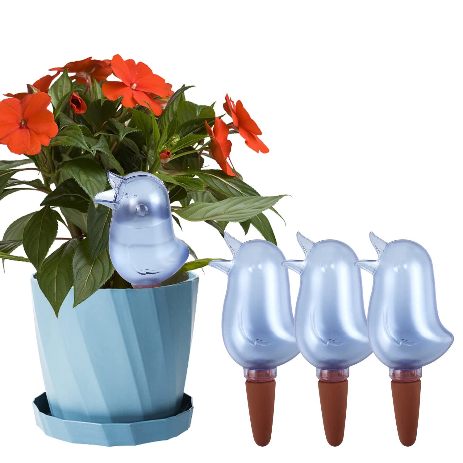 4 Pack Self Watering Spikes for Indoor Plants, Plant Watering Devices with Bird Shape, Automatic Irrigation Spikes for Potted Plants, Vacation Plant Waterer System (Blue)