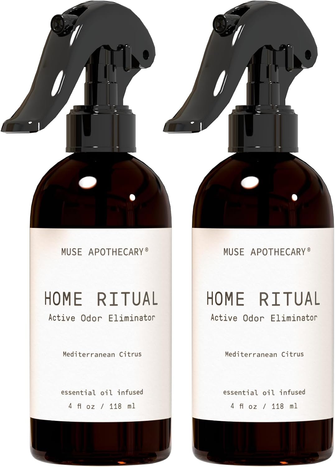 Muse Apothecary Home Ritual Active Odor Eliminator Spray – Furniture Deodorizer Spray & Bathroom Odor Eliminator for Home – Essential Oil Air Freshener – 4oz, Mediterranean Citrus, 2 Pack