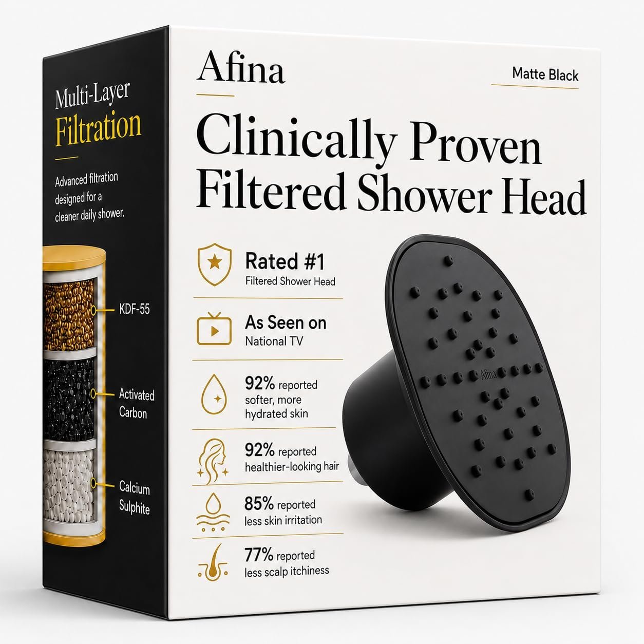 Afina Filtered Shower Head, High Pressure Rainfall (Matte Black)