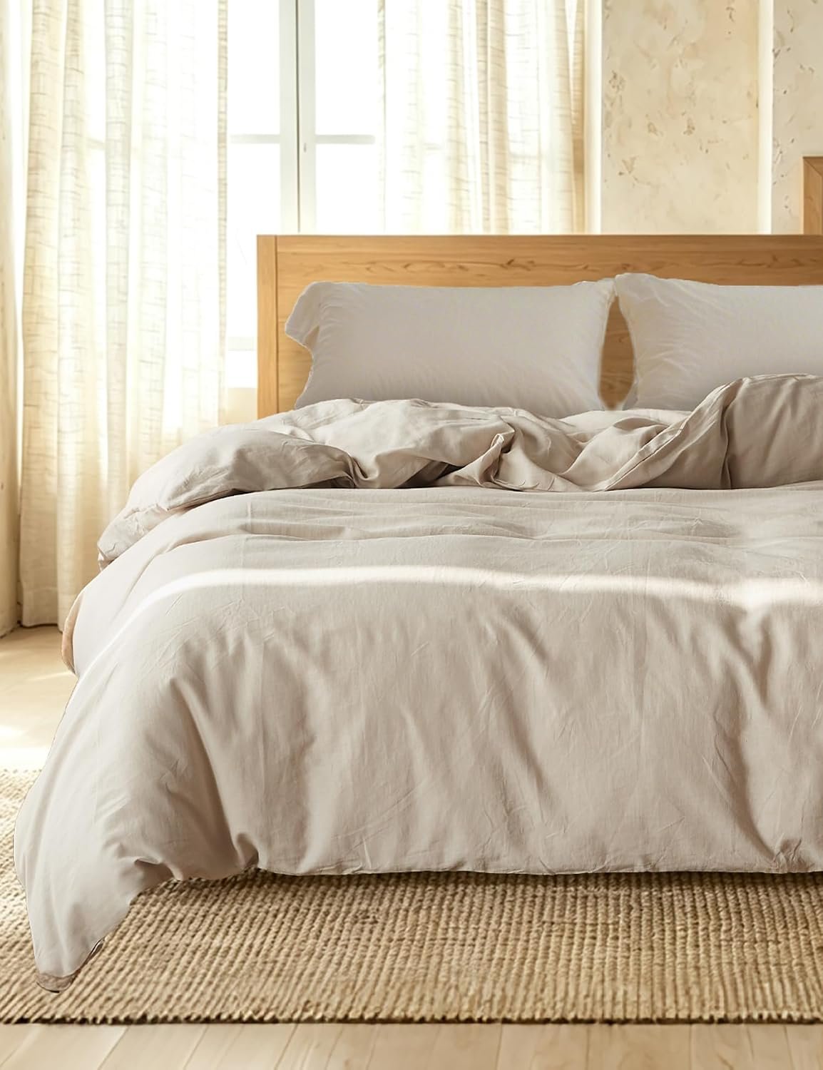 FALUCA French Linen Blend Duvet Cover Set 3Pcs Queen (88″x92″)