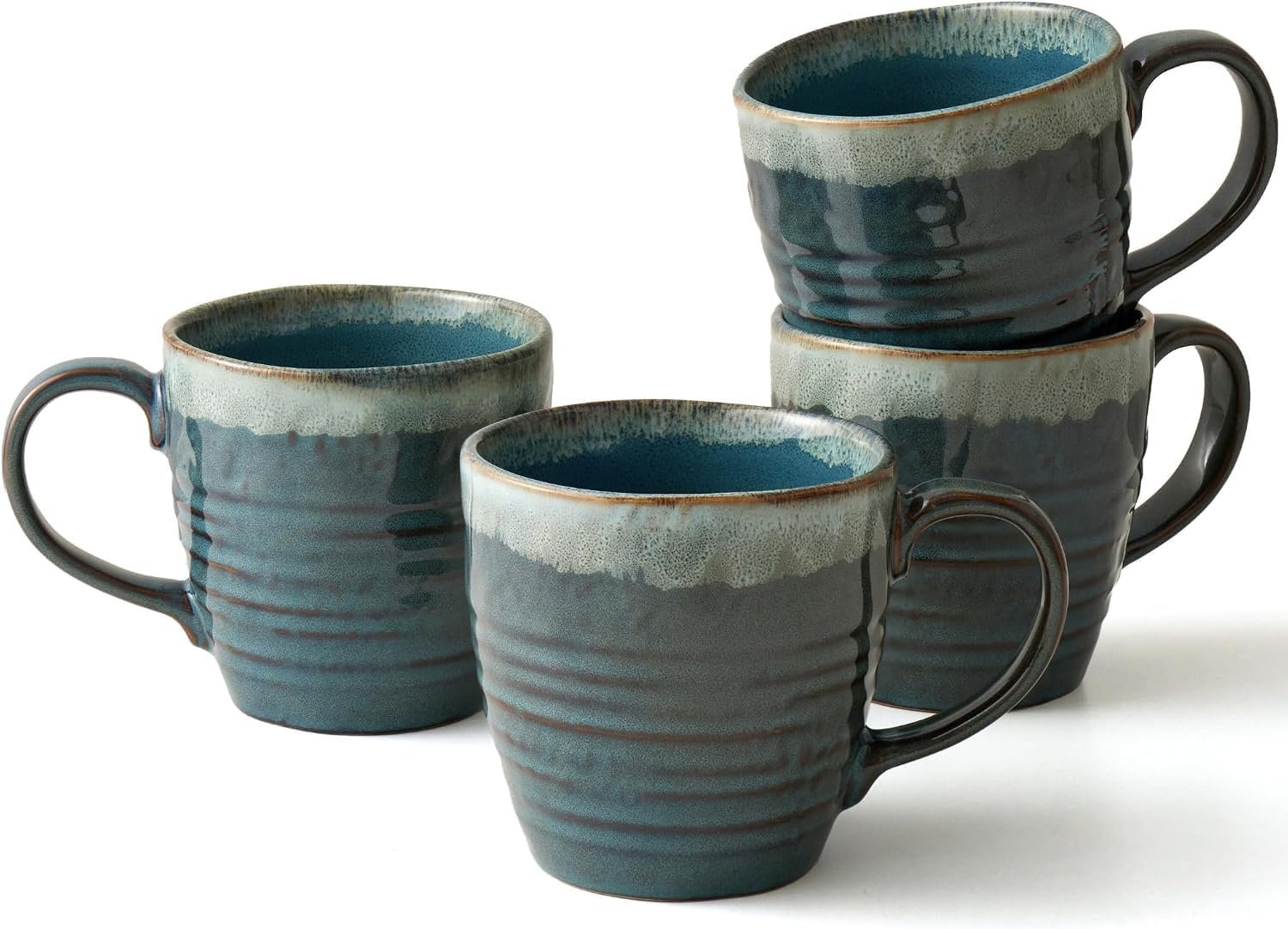 Ava Nord Reactive Glaze Stoneware Ceramic Coffee Mugs 4 Pack – 14oz – Blue