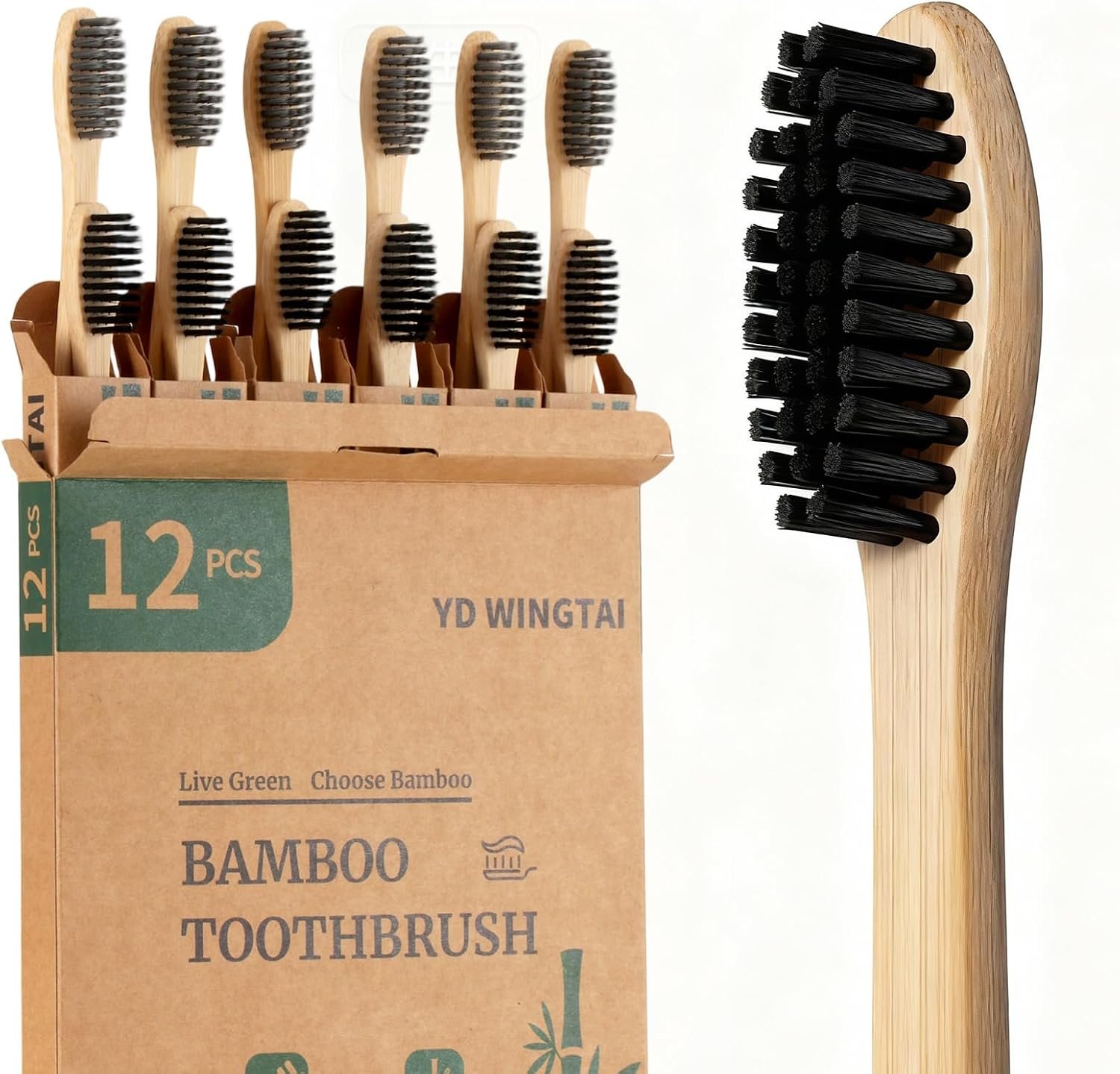 Bamboo Toothbrushes Wooden 12pack Natural Organic Charcoal Brush